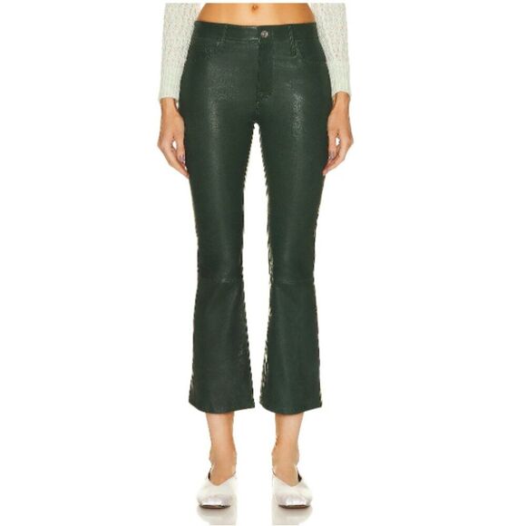 New FRAME Leather Le Crop Mini Boot Mid Rise Pants in Pine Green size 23 - Picture 1 of 16